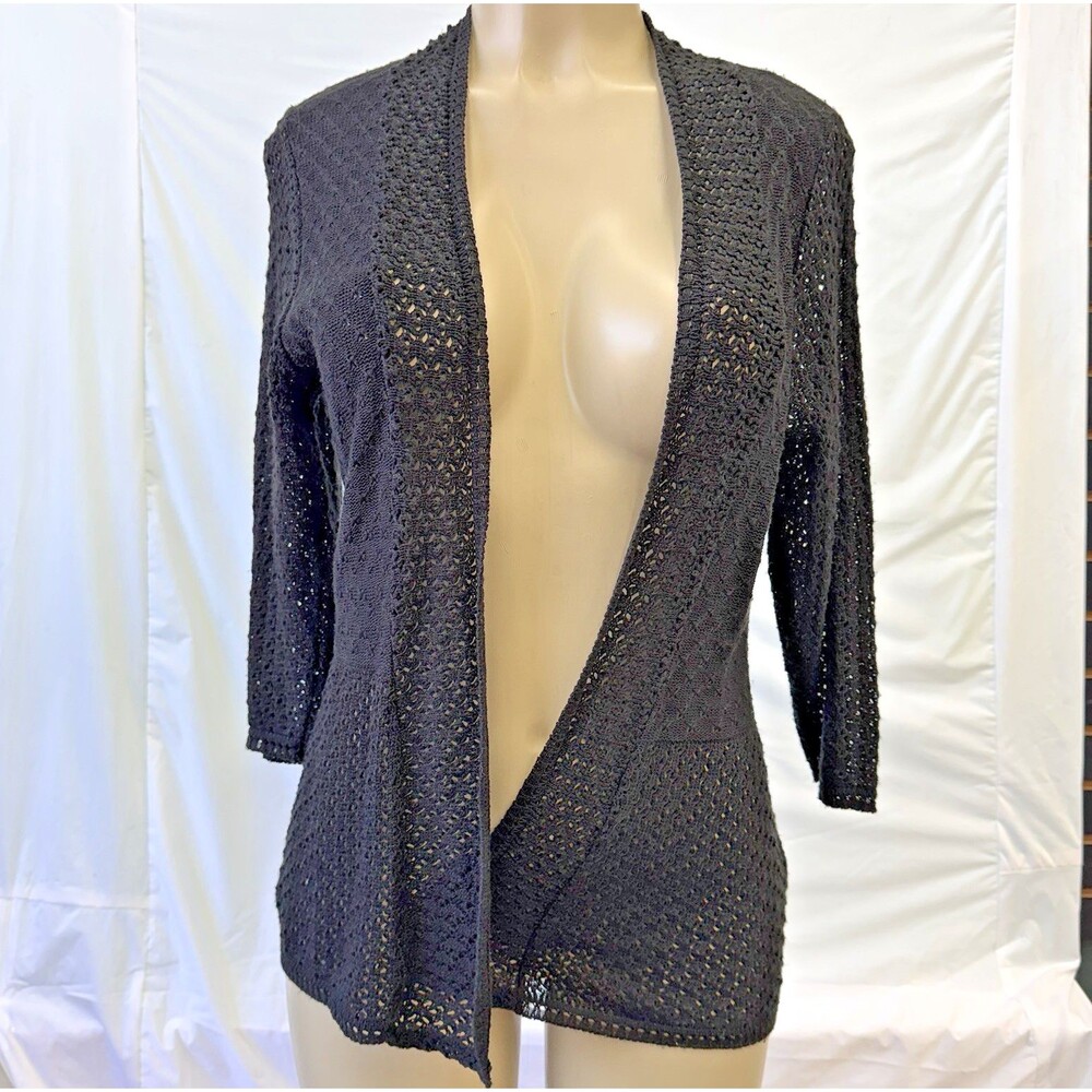 Kim Rogers Black Space Dye Open Front Cardigan Knit Women's Small sweater